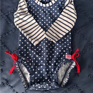 Ruffle Butts Red, Navy and White Polka Dot Bodysuit